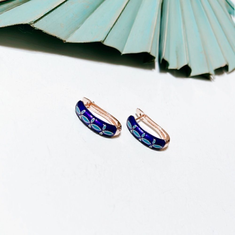 Floral blue enamel hoop earrings S48
